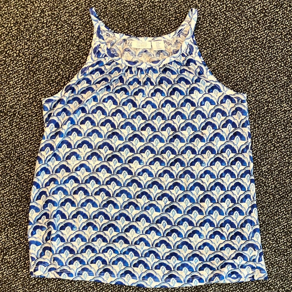 Blue and White Patterned Women's Top